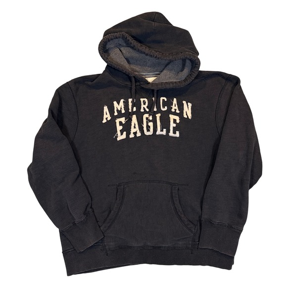 American Eagle Outfitters Other - American Eagle Hoodie Mens 3XL Faded Black Applique Logo Cotton Blend Y2K